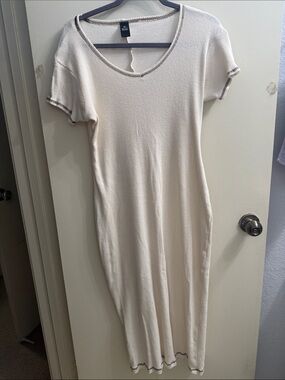Cream Ribbed Maxi Dress with Contrast Trim Be Real Vintage